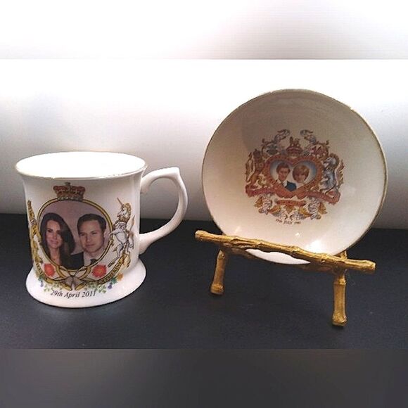 Staffordshire Weatherby England Other - Princess Kate Diana Prince William King Charles Cup & Bowl Staffordshire England